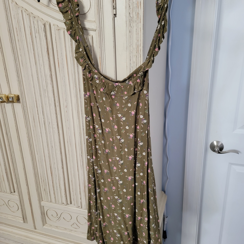 Olive Green Floral Ruffled Sundress